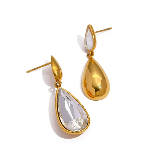 Modern Waterdrop Shaped Earrings 18K Gold Plated Stainless Steel Waterproof Fashion Teardrop Women Stud Earrings