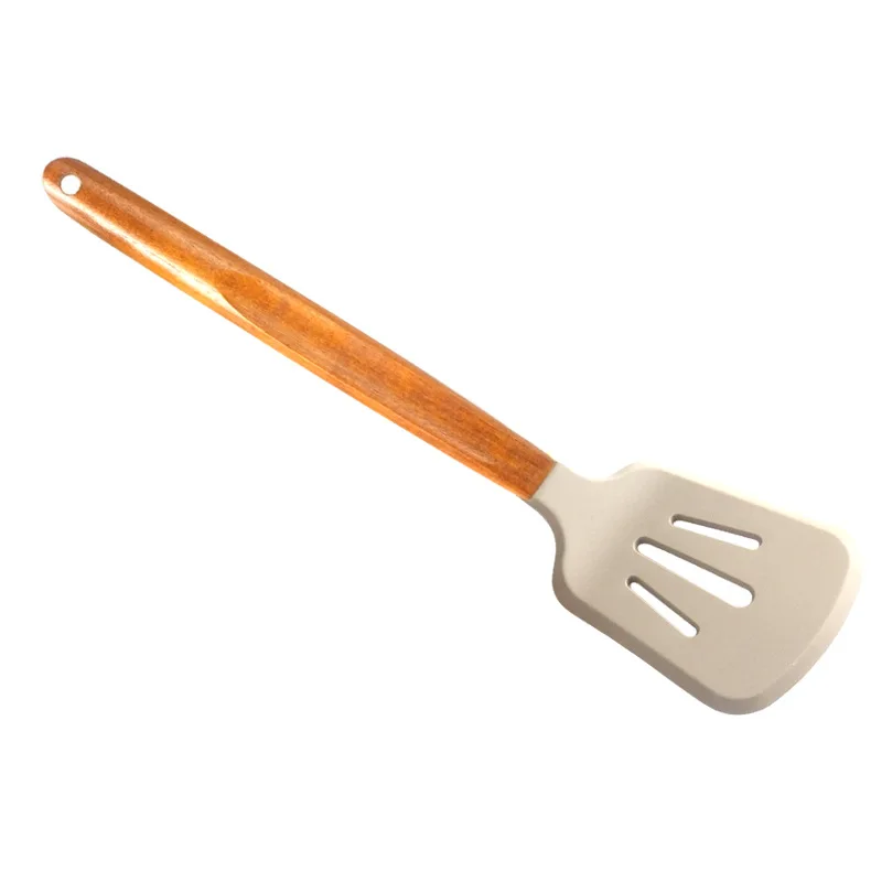 Non-Stick Cookware Heat Resistant Silicone Cooking Kitchen Utensil Spatula Accessories Set With Wooden Handles and Holder