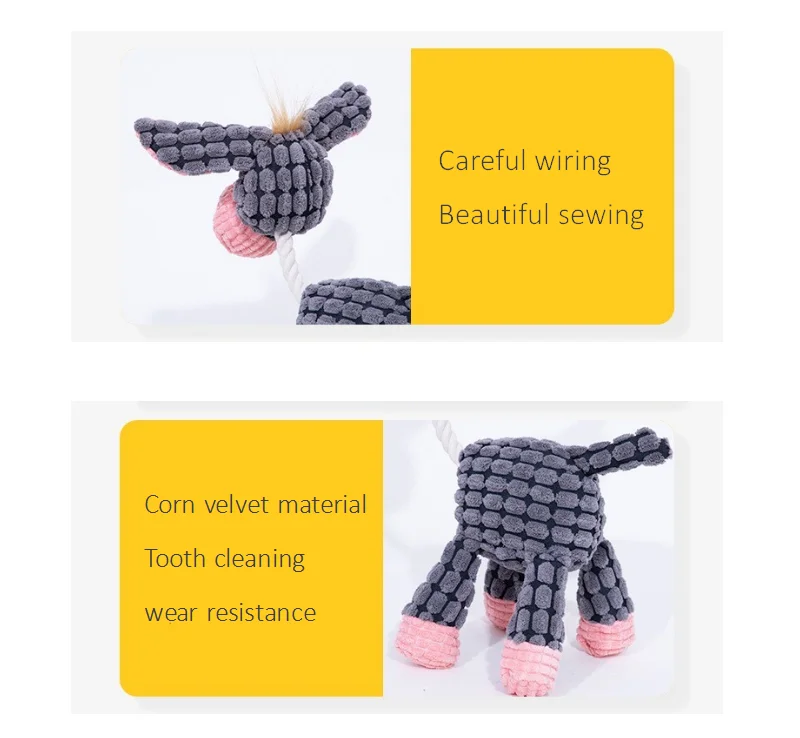 Fun Pet Toy Donkey Shape Corduroy Chew Toy For Dogs Puppy Squeaker Squeaky Plush Bone Molar Dog Toy Pet Training Dog Accessories