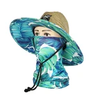 Hat Straw Hat JAKIJAN Custom Summer 2 Piece Lifeguard Surf Safari Straw Hat Outdoor Cycling Sport Scarf Set