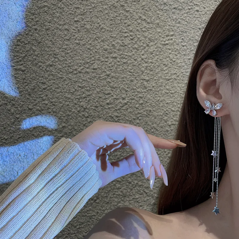 long tassel Pentagram Butterfly earrings women 2022 year new trend temperament earring light luxury Fashion earrings jewelry