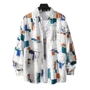 Custom Men's oversized Polyester Long Sleeve print white Loose Casual summer Floral tops beach Hawaiian aloha Shirt for men