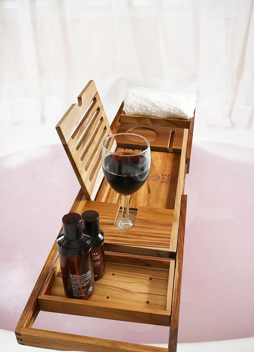 product expandable teak bathtub tray solid book stand and soap tray up to 105cm size for bath toilet supplies-3