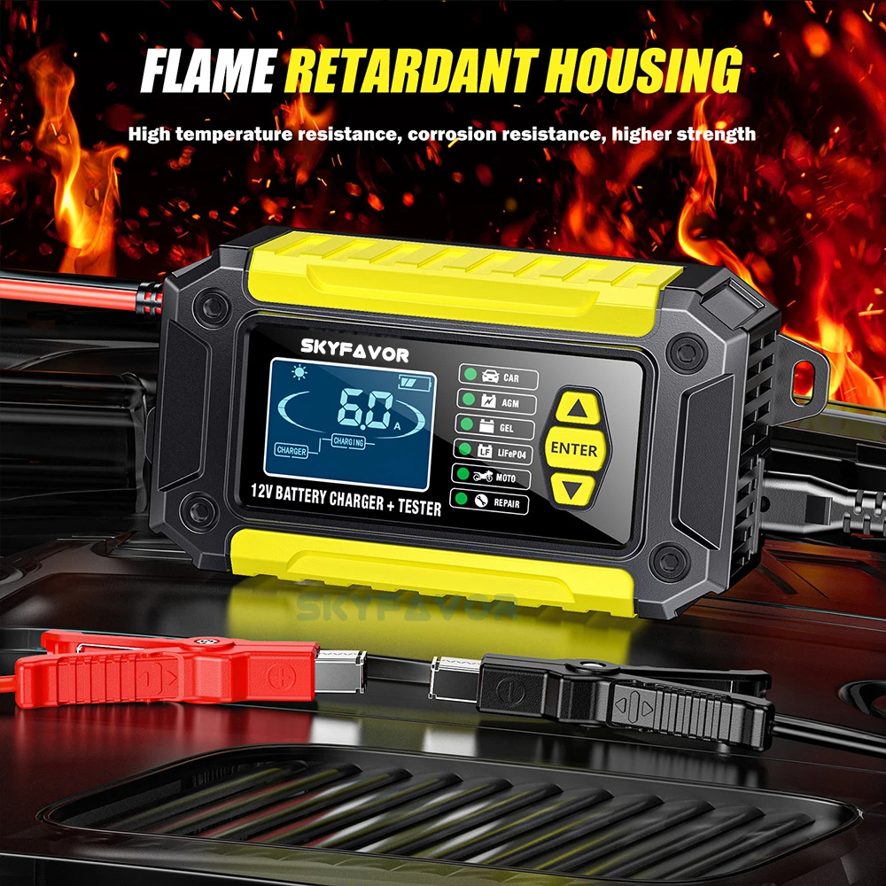 All in one car battery charger 12V 6A automatic gel agm lead acid battery analyzer CCA internal resistance tester & pulse repair