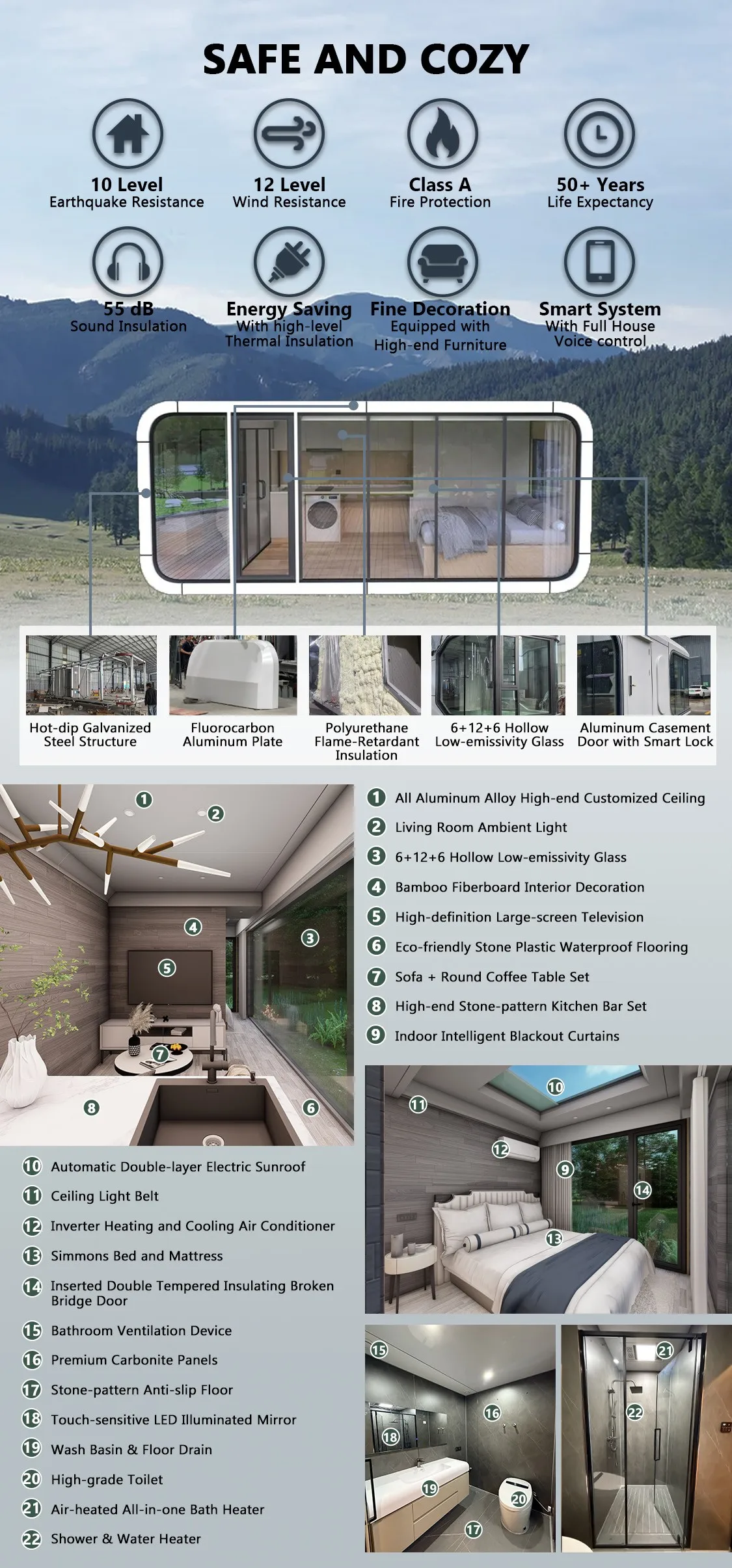 China Mobile Prefabricated Homes Modern Design Apple Capsule Smart Glamping Sleeping Home With Bathroom & Kitchen supplier