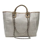 Bag 2021 Fashion Women Chain Zip Canvas Shoulder Handbag Simple Solid Color Large Capacity Tote Pouch Bag