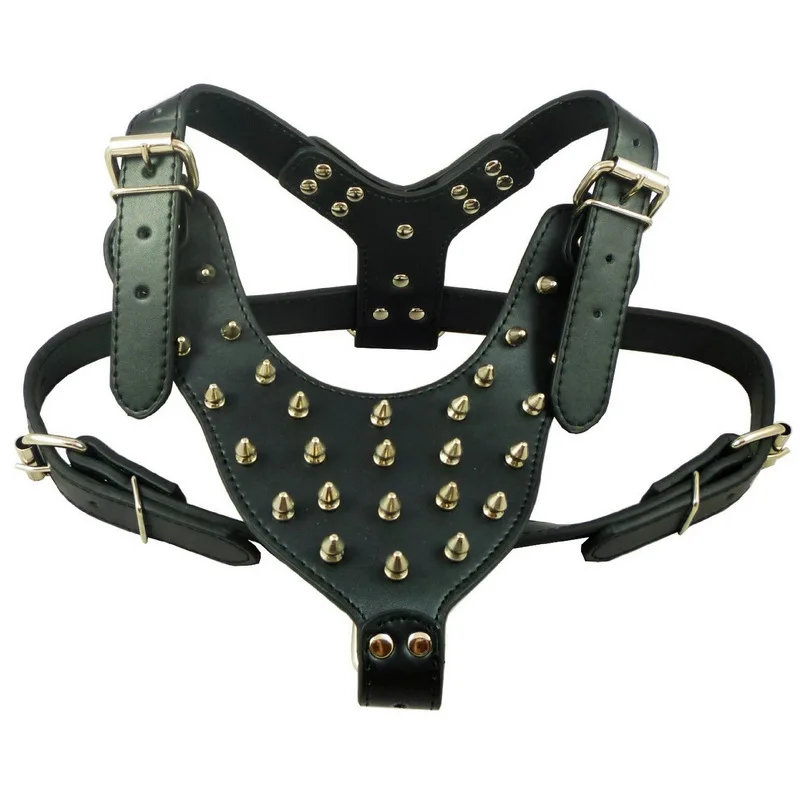 Color Spiked&Studded PU Leather Pet Dog Harness&Collar for Pitbull Mastiff 