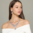 Bridal Jewelry Set Sets Luxury Waterdrop Cubic Zirconia Diamond Bridal Jewelry Set Statement Wedding Necklace Earring Sets