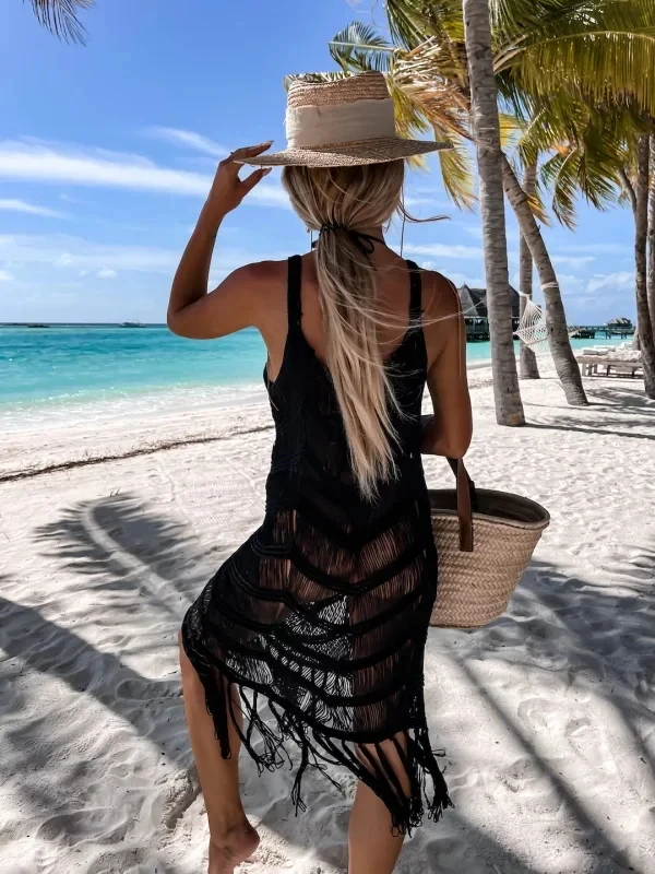 Custom Luxury Crochet Tunic Bikini Cover Ups Sexy Tassel Beach Dress