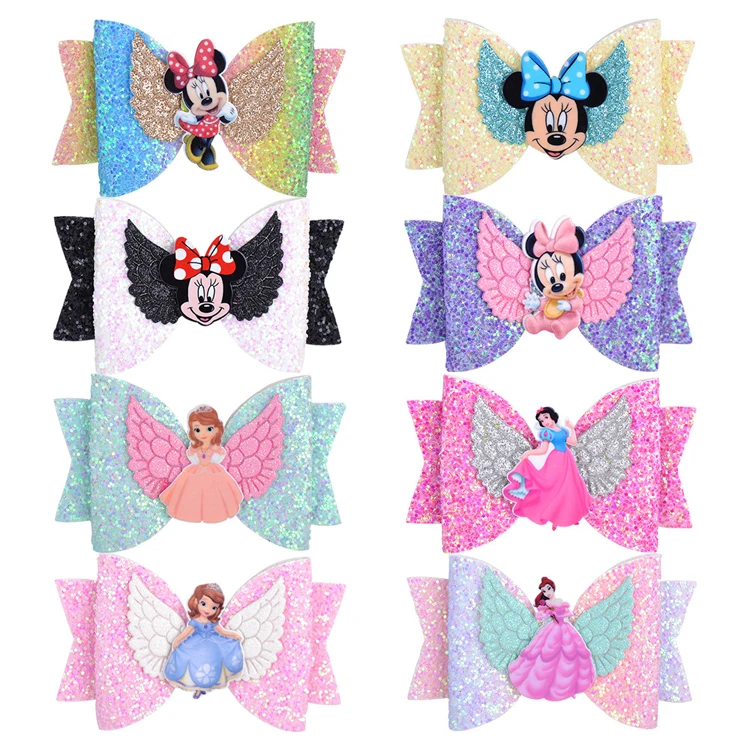 Fashion   Kids glitter fabric mickey hairpins for girl shiny bowknot  hair clip kids hair accessories