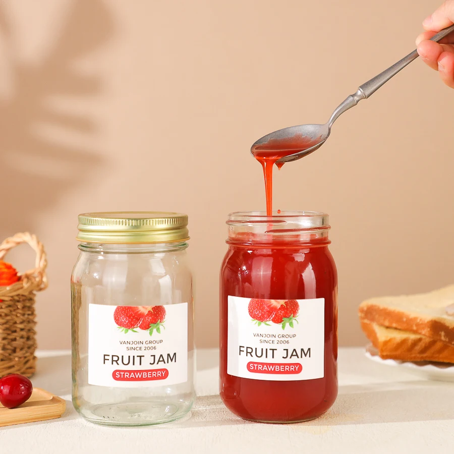 Hot Sale 500ml 16oz Mason Glass Jar Sauce Honey Jar Empty Transparent Jam Sealed Jar with Metal Lid