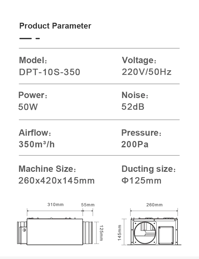 Exhaust Duct Line Fan, 110V, 350m3 - detail 18