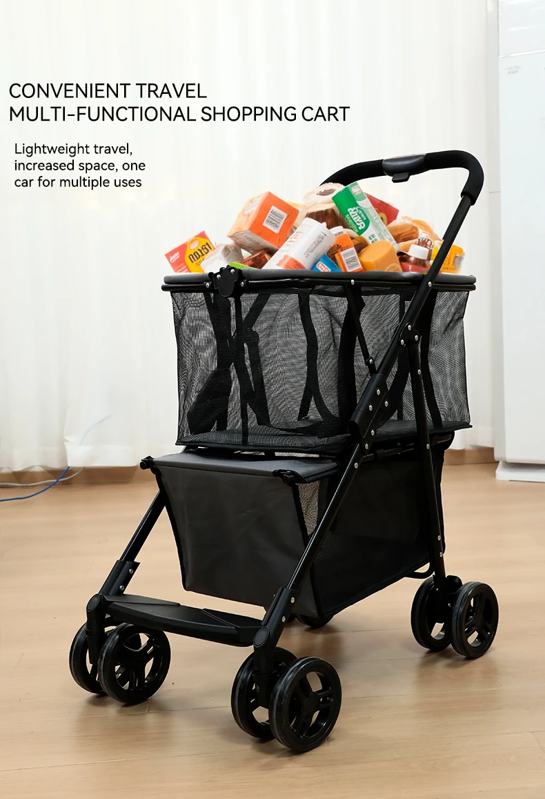 Wholesale Hot Sale Portable Outdoor Multifunctional Double Layer Pet Stroller Large Space for Multi Pet Families Pet Supplies details