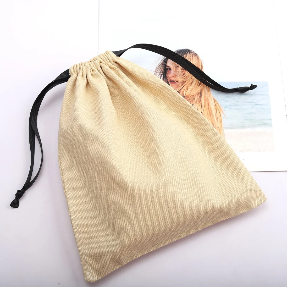 Eco-friendly 8oz Canvas Drawstring Candle Gift Packing Bag Hot Sale Soild Cotton Cosmetic Makeup Pouch