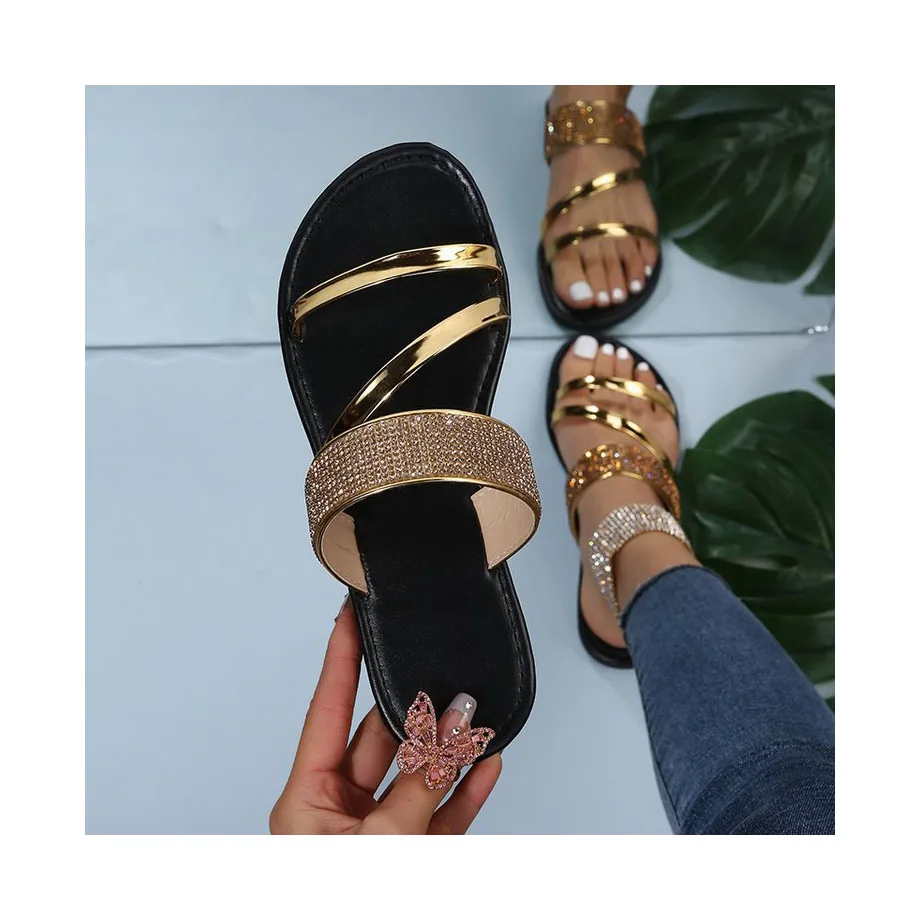 Sandals 2024 large size women's fashion rhinestone outdoor summer breathable casual slippers