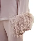 Sleepwear Wholesale 2 Pieces Skims Lounge Wear Set Custom Woven Sleepwear Satin Silk Feather Trim Pajama Set For Women