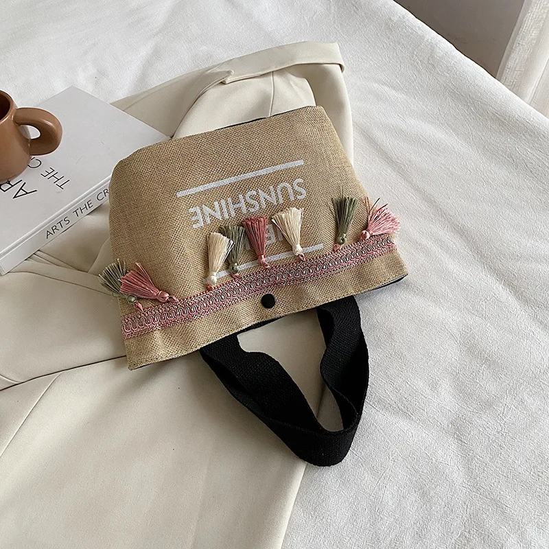 OEM Wholesale Drawstring Tote Black Custom Logo Small Print Eco Friendly Shopping Linen Burlap Jute Bag details