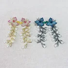 Earrings Luxury New Design Brass Zircon Imitation Pearl Flower Shape Drops Earrings For Women