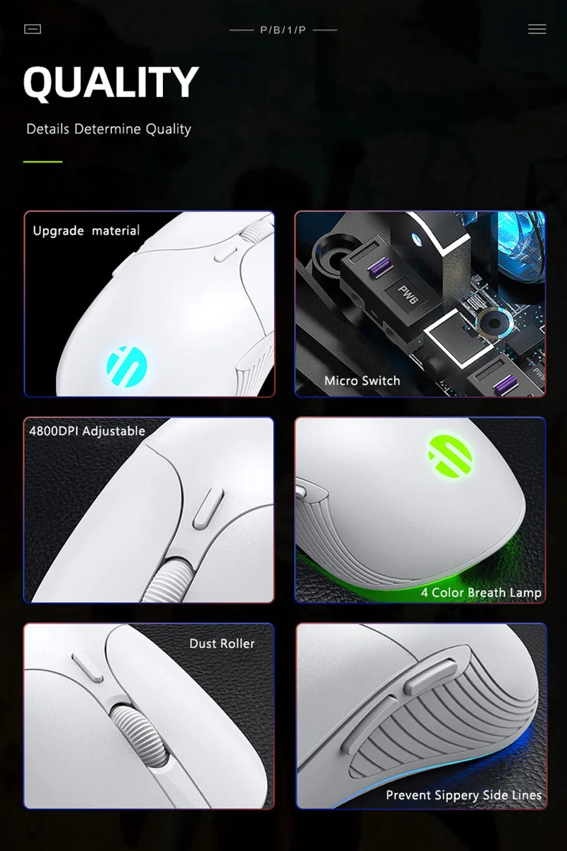 INPHIC PB1P Wired Gaming Mouse - 6-Button, 4800DPI Laser Tracking