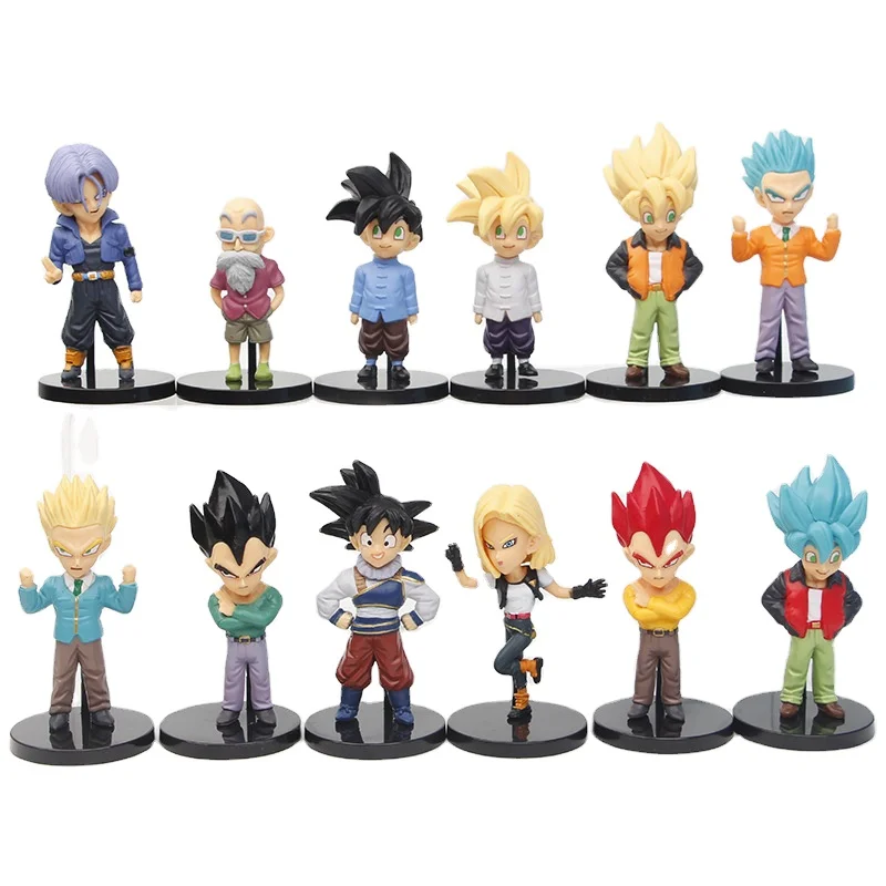 Newest anime cartoon 12 figures in one Q version pvc trendy clothes DBZ action figure for decoration