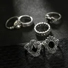 Ring Woman Rings Bohemian Bohemian Women Ring Set 15pcs/set Retro Crystal Flower Leaves Hollow Lotus Gem Silver Ring Set