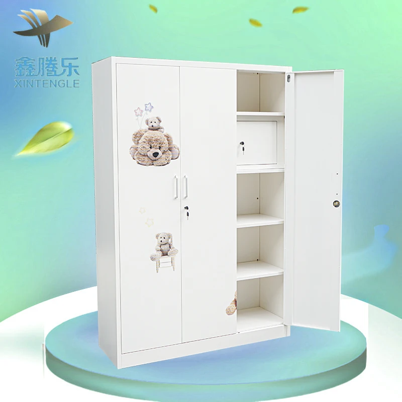 2024 Home Furniture 3-Door Printed Metal Frame Wardrobe Closet Portable Steel Swing Bedroom Wardrobe