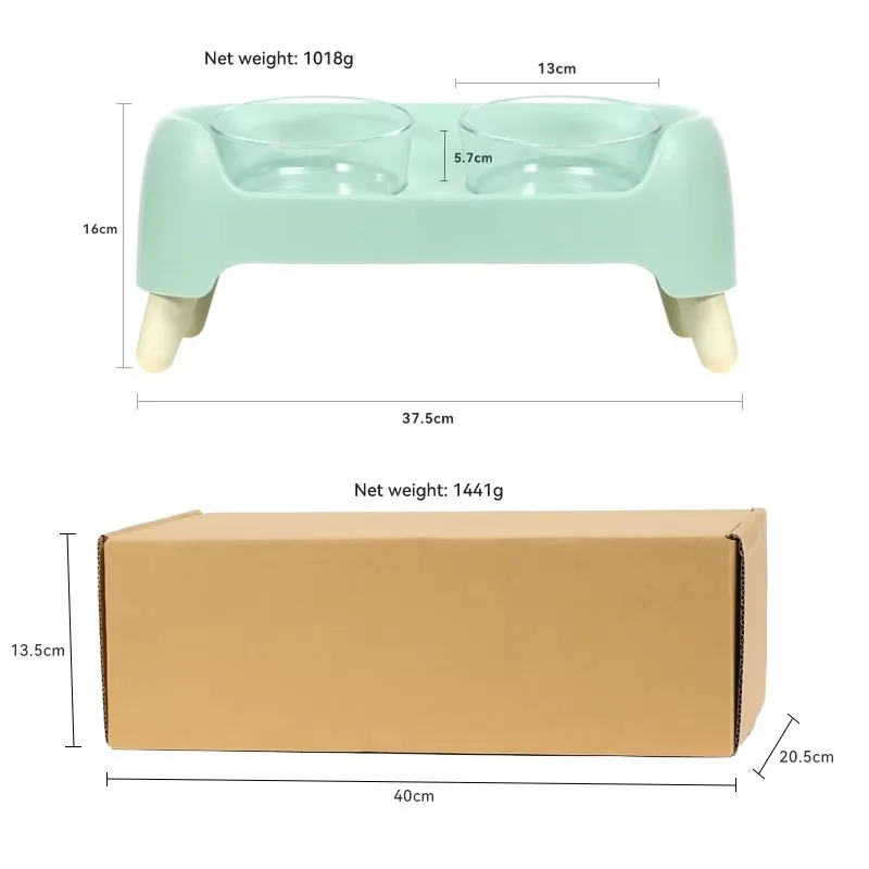 Dougez Customizable Pet Double Bowl with Glass Bowls Anti Knock Food and Water Bowl for Dogs Cats Easy to Clean Pet Supplies details