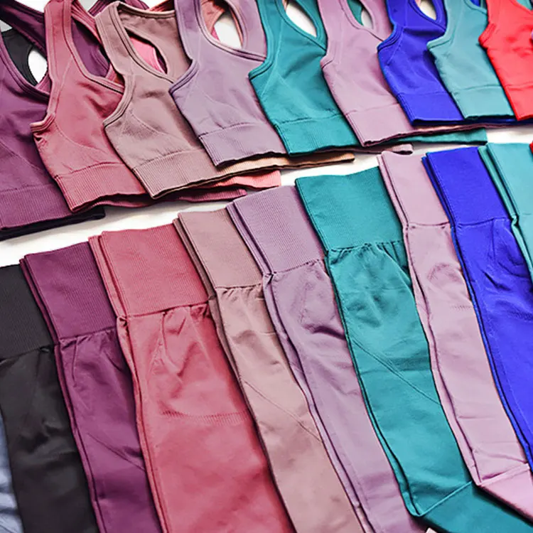 Professional manufacture eco friendly summer contrast color yoga pants clothes ladies brazilian yoga set