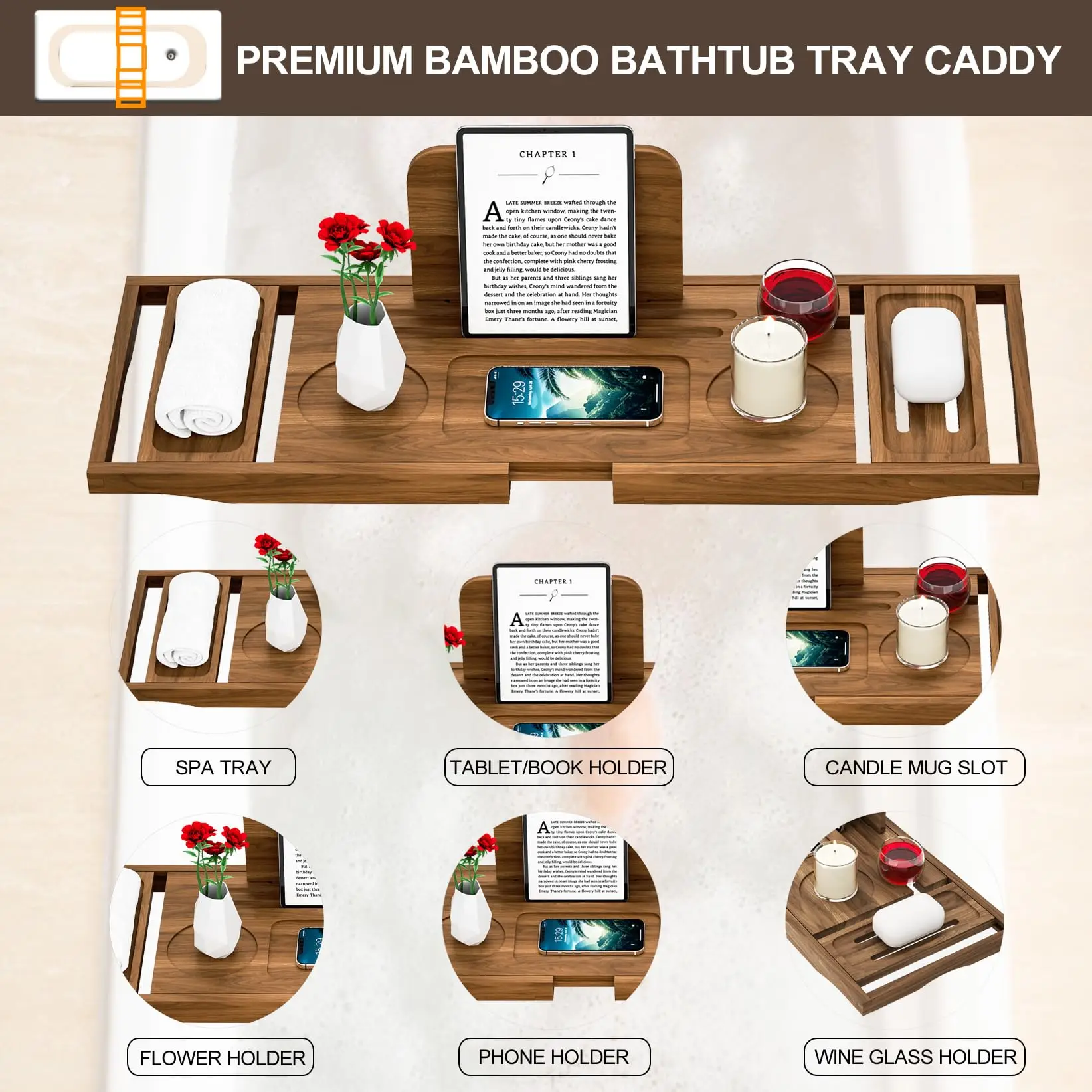 product new product factory wholesale teak wood bathtub tray bath tray bathtub rack for bathroom use-4