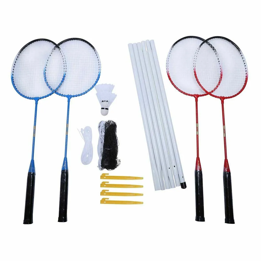 Professional Badminton Racquet Set 4 Player Racket Shuttlecock Poles Net Bag 