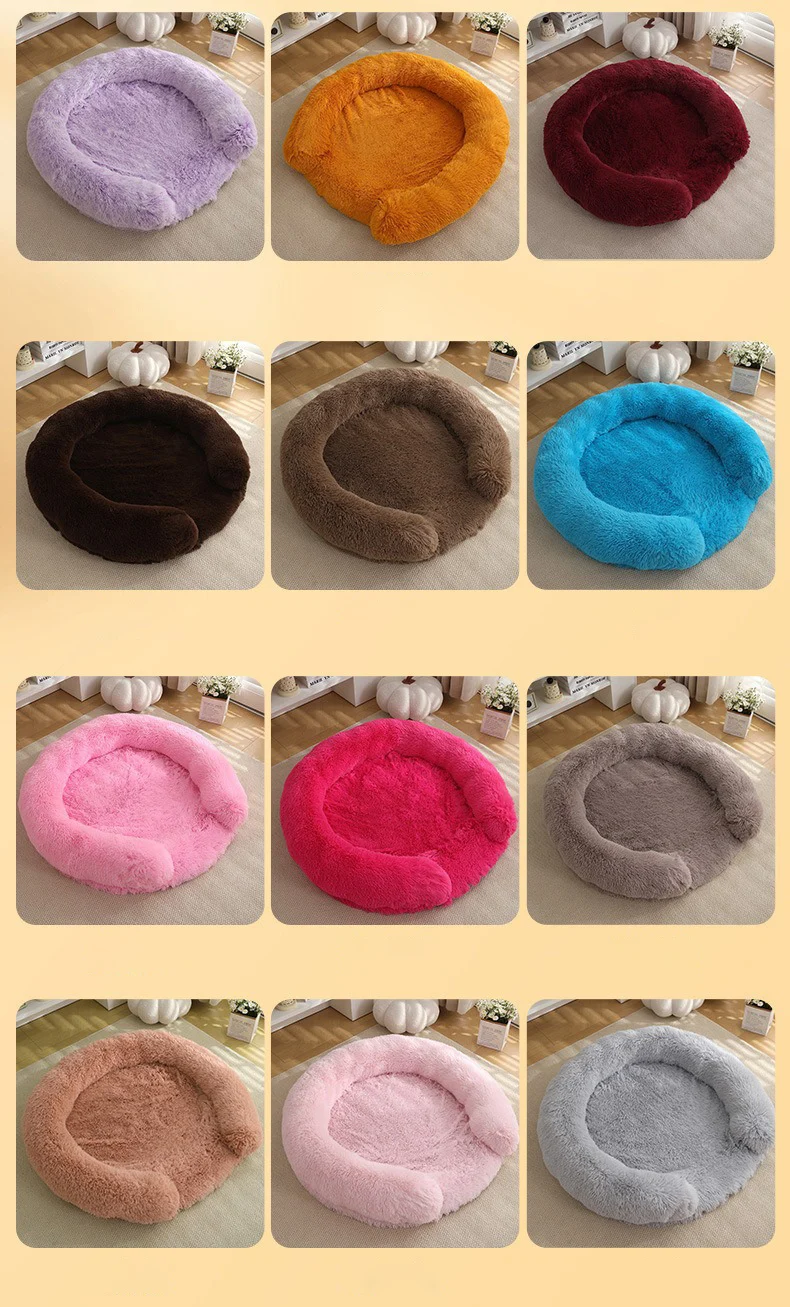 product plush round pet bed winter warm soft comfortable machine washable luxury dog bed cat kennel pet mat wholesale-55