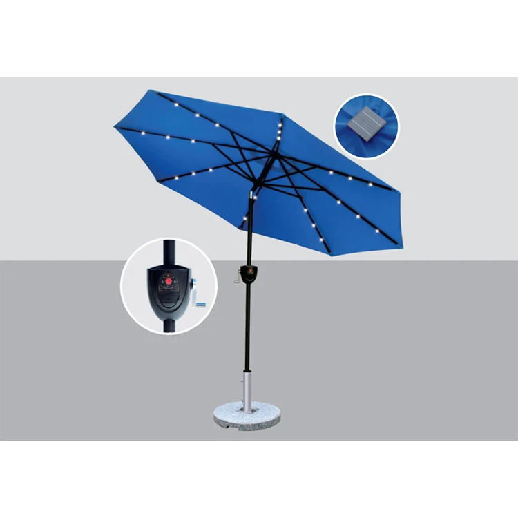 patio umbrella with solar lights and bluetooth speaker