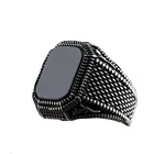 Ring Turkish Hot Sale 925 Silver Ring For Man Retro Natural Agate Turkish Man Ring Black Square Signet Ring
