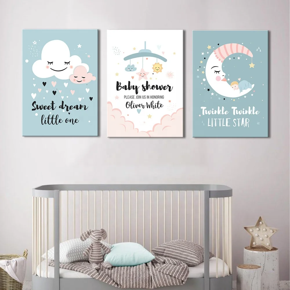 Baby Nursery Room Wall Decor Canvas Poster Cartoon Art Print Kids Bedroom Decor 