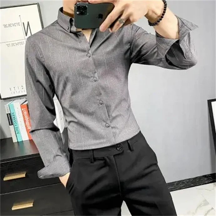 New Bbamboo Fiber Slim Fit Long-sleeved Professional Elastic Aanti-wrinkle Business Formal Work Fear Men's Shirt