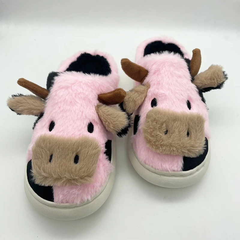 Cute Cow Stuffed Animal prints Slippers Fluffy Fuzzy Slippers Soft Plush Winter Warm House Shoes
