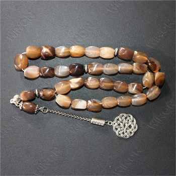 8*12mm 33 Beads Natural Agate Frosted Coffee Beads With Sliver Accessories Religious Rosaries Islamic Products Tasbih Misbaha