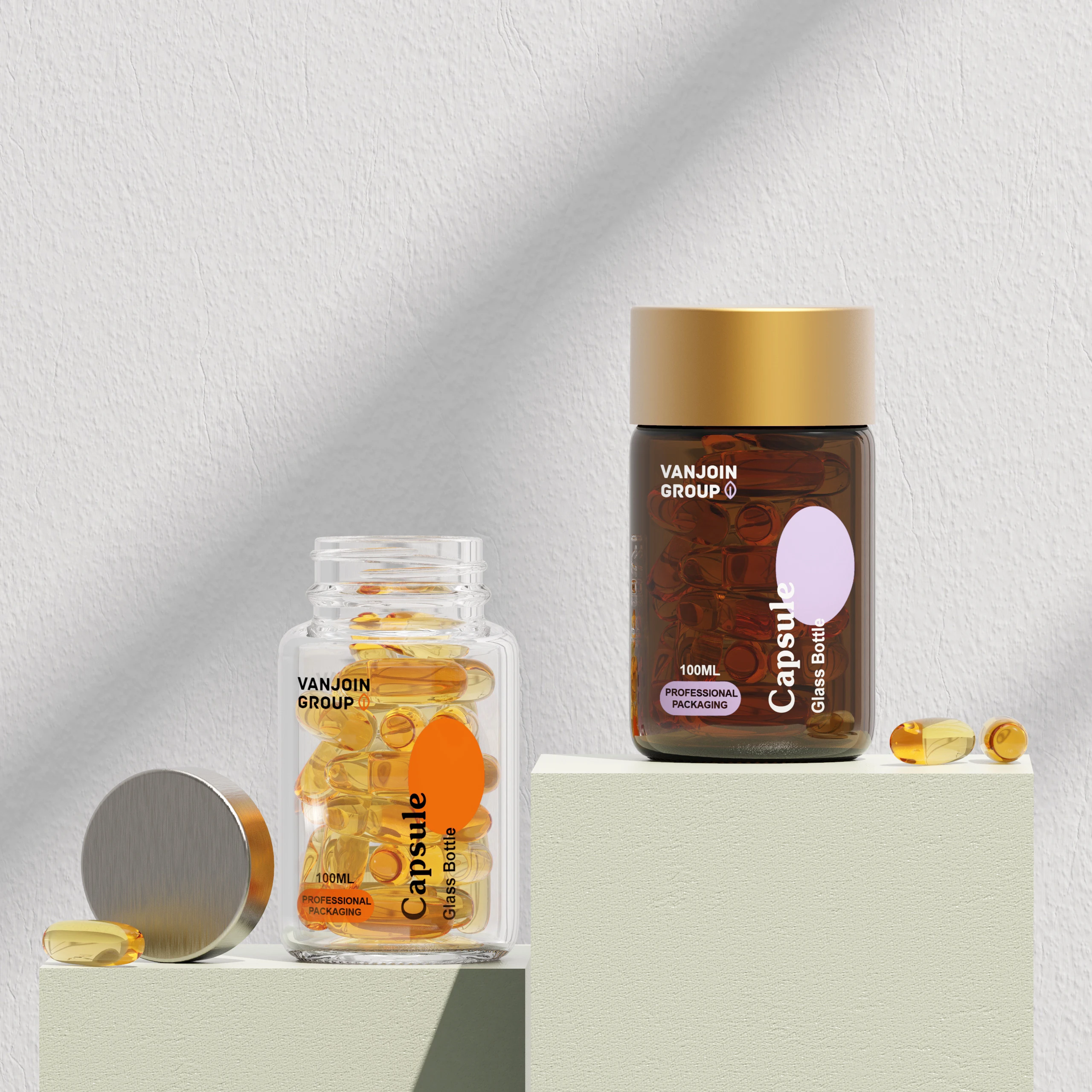 Amber 100ml Glass Capsule Medicine Bottle with Gold Screw Lid Pharmaceutical Tablets Pill Bottle Food Grade