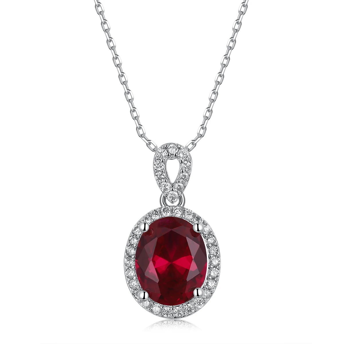 2.37 Ct Oval Red Created Ruby 925 Sterling Silver Pendant 