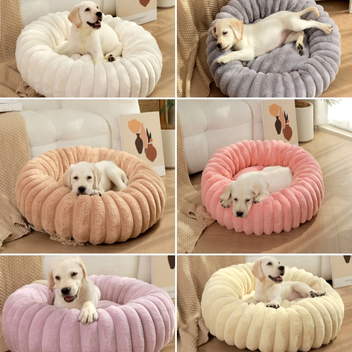 New Vertical Rabbit Plush Round Pet Bed Comfortable Donut Dog Bed Soft Washable Cat Mat Pet Cushion Pet Supplies factory