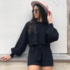 New Style Puff Sleeve Top And Shorts Suit Sexy Two-piece Sweater