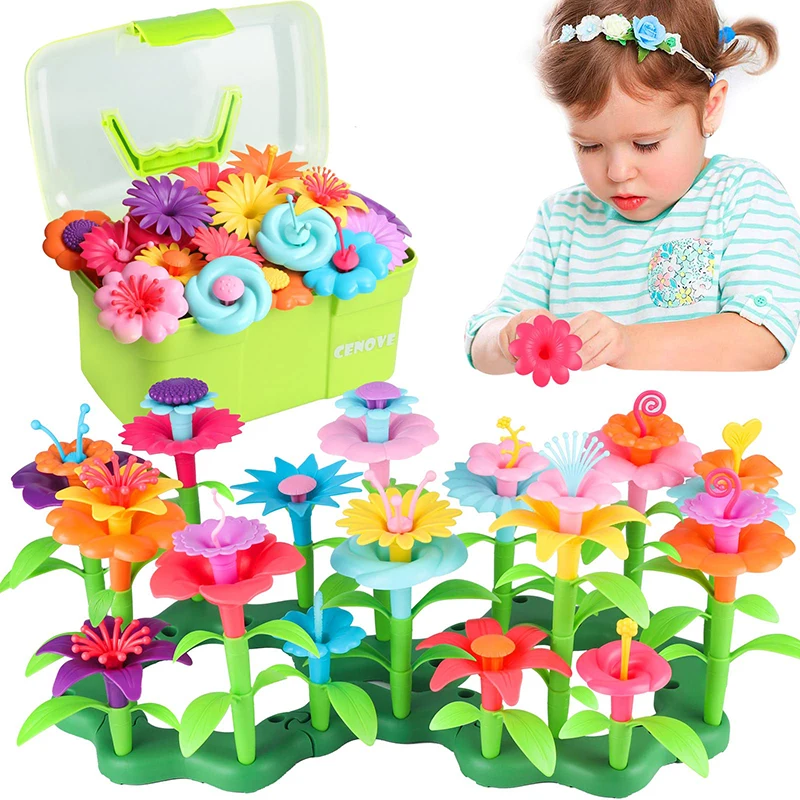 Soli Kids Diy Assemble Stem Floral Play Set Educational Plastic Plant Flower Garden Building Block Flowers Toys
