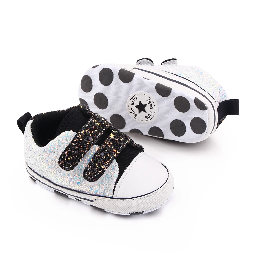 Spring and Autumn Multi-color Shiny Sequin Baby Soft Soled Canvas Toddler Shoes supplier