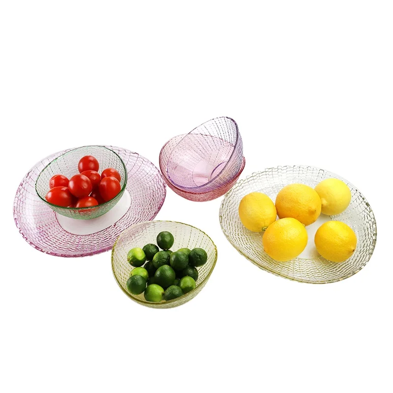 Personalized Food Grade Glass Bowl Transparent Fruit Salad Glass Bowl set with glass plate