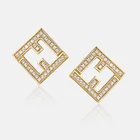 Advanced Temperament Simple Shape English Alphabet Geometric Square Metal Diamond Earrings Women