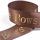 Satin Ribbon Custom Embossed Relief Logo Gold Foil Printed Brown Satin Gift Ribbon For Wrapping