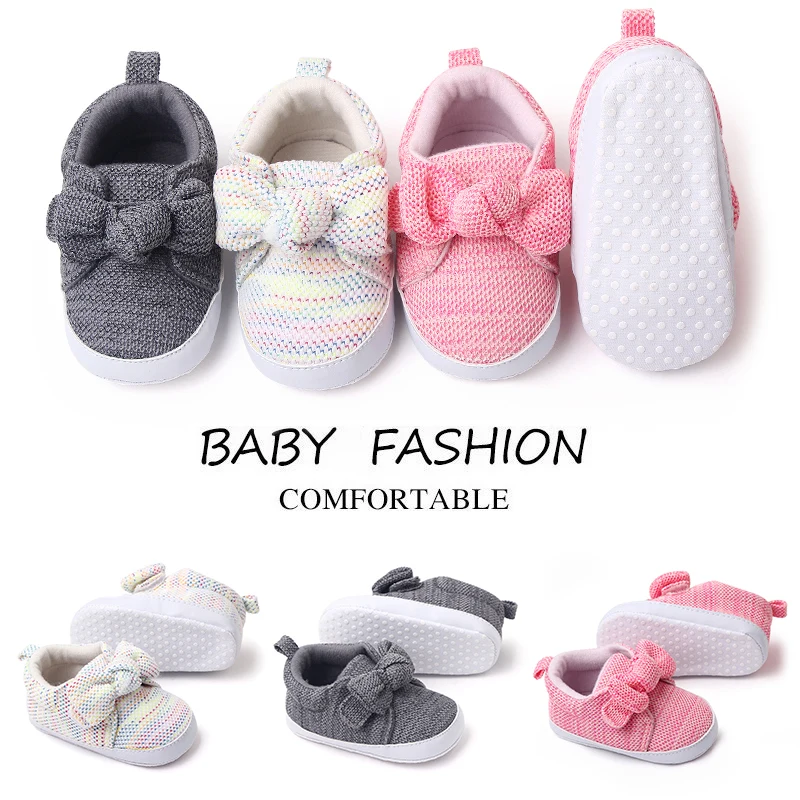 Spring and Autumn New Knitted Bow 0-1 Year Old Baby Princess Soft Soled Shoes for Girls factory
