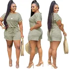 Pants 2021 Women Striped Clothing Short Pants Homedress Leisure Wear 2 Piece Set