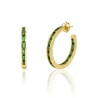 Emerald Hoop Woman Earring 925 Silver Jewelry Emerald Baguette Gemstones Hoop Earrings Woman