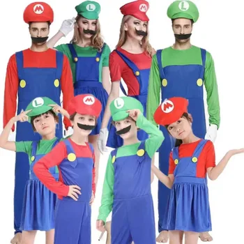 Hot Halloween Cosplay Louis Game Stage Costumes Plumber Overalls Child Super Mari Bros Luigi Costumes